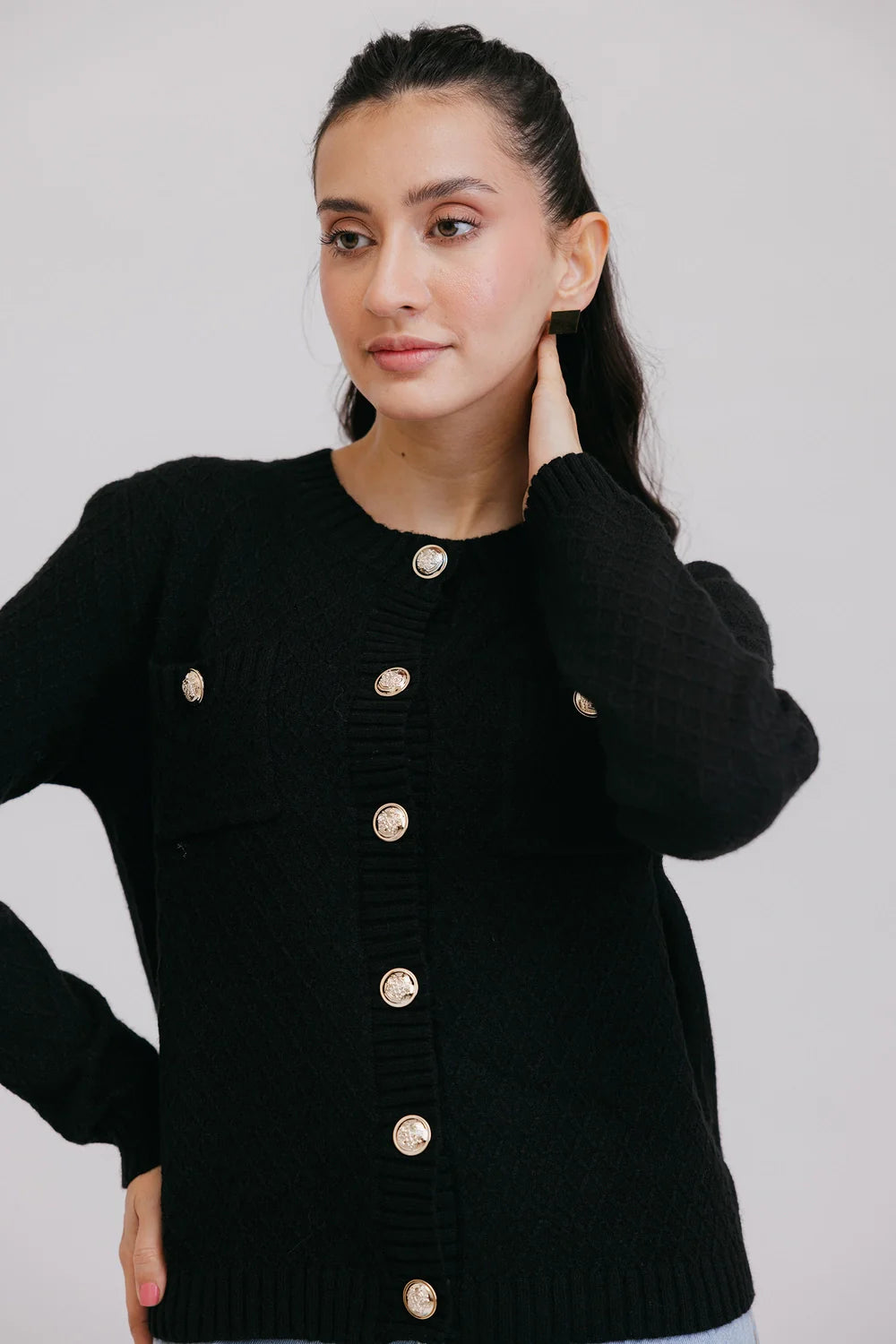 Full Sleeves Round Neck Cardigan Sweater – Ellena