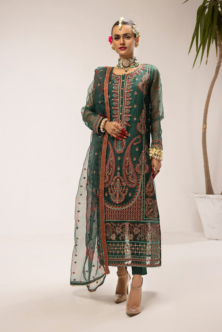 3-PC Stitched Fancy Embroidered Organza Suit  Ellena