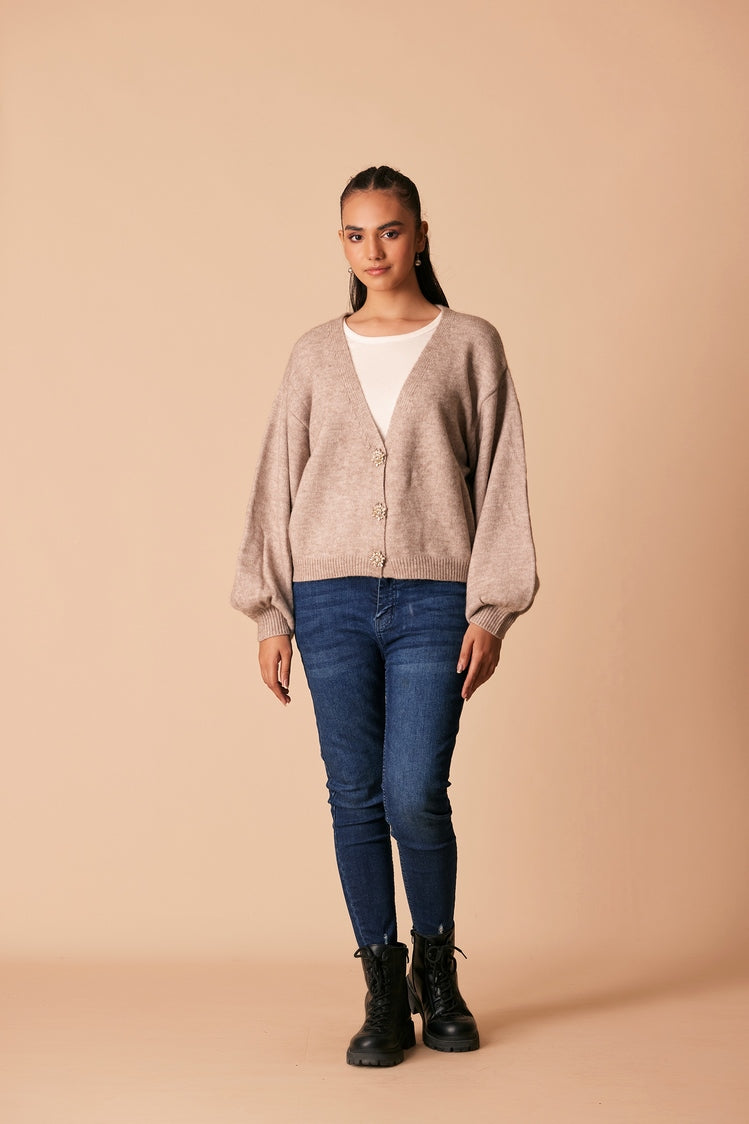 V-Neck  Cardigan Sweater