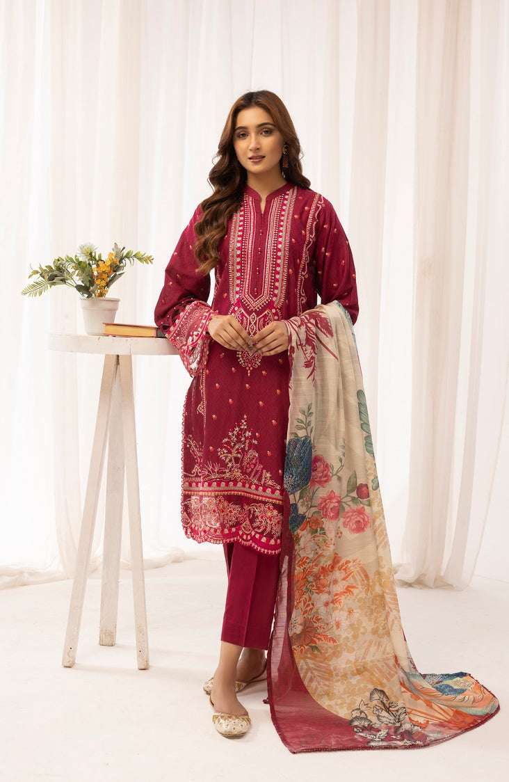 3-PC Stitched Self Jacquard Suit