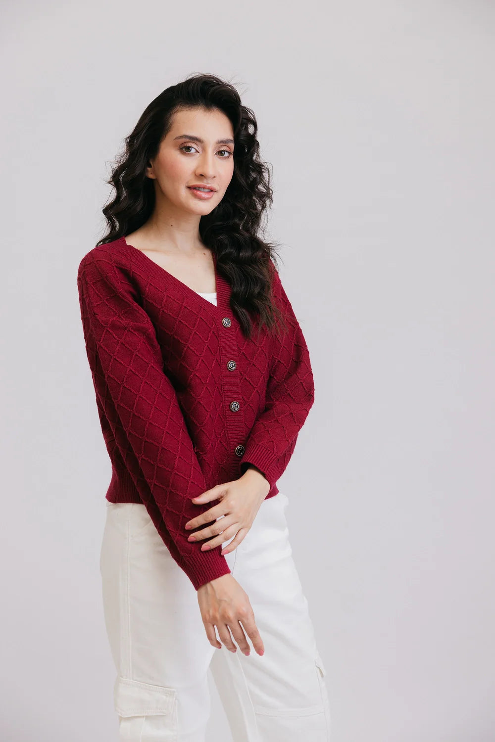 Full Sleeves V-Neck Cardigan Sweater