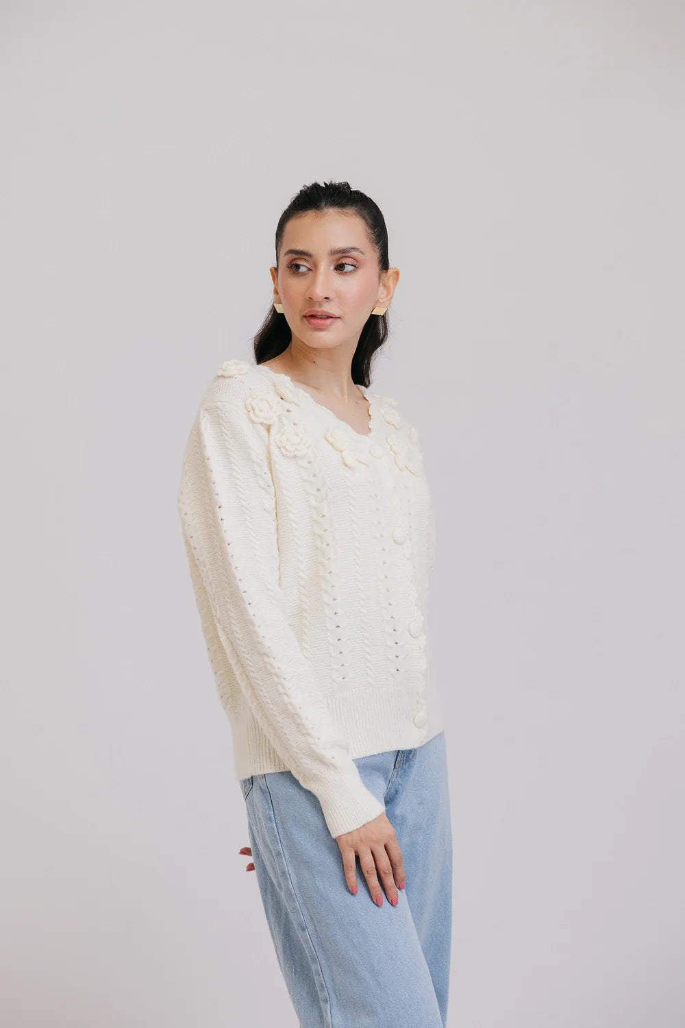 Full Sleeves V-Neck Cardigan Sweater