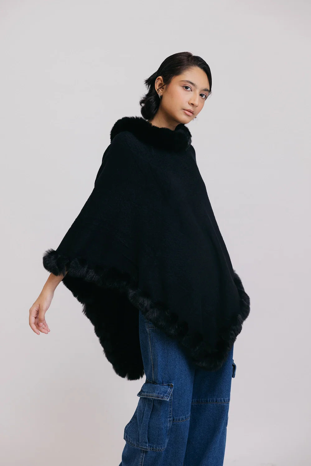 Faux Fur Pullover Poncho