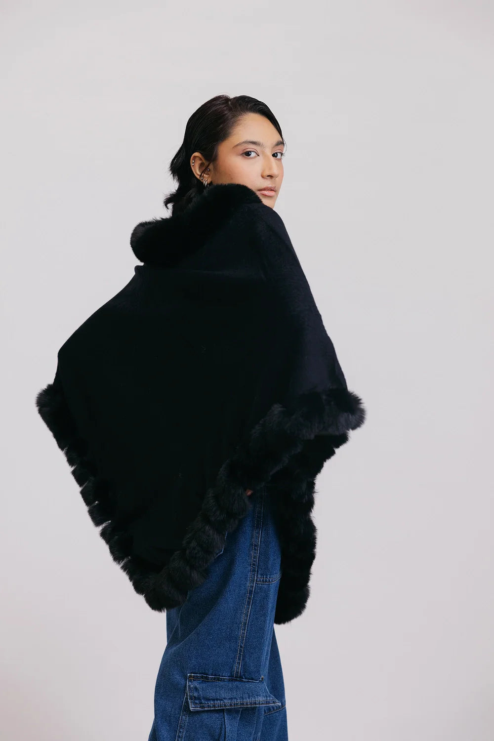 Faux Fur Pullover Poncho