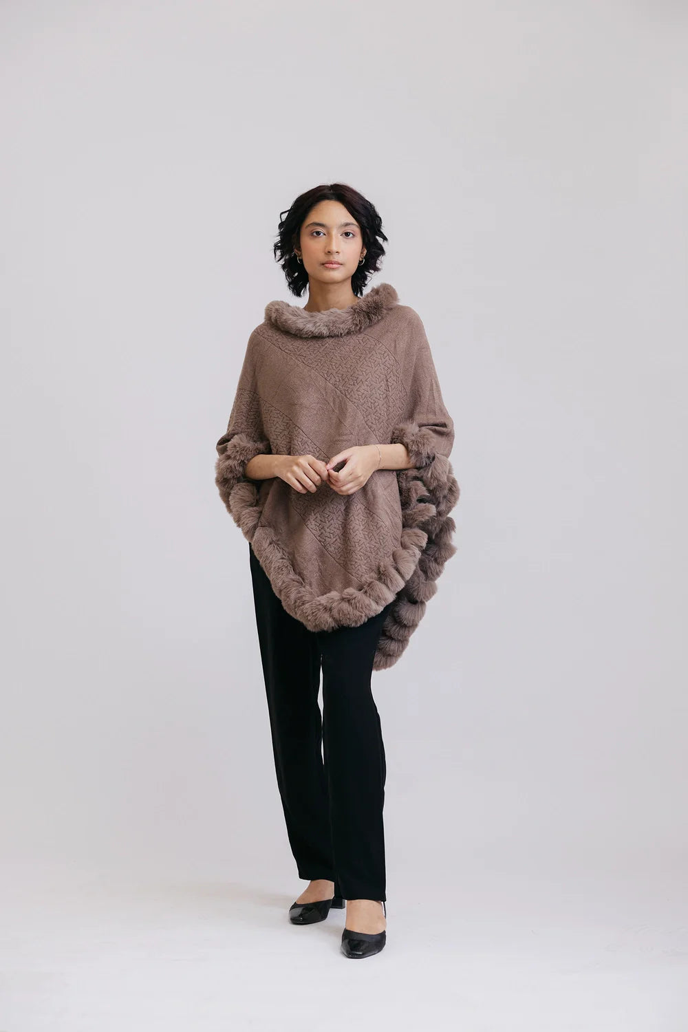 Faux Fur Pullover Poncho