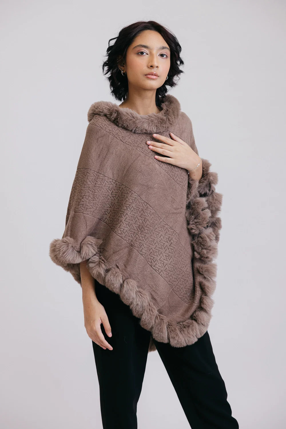 Faux Fur Pullover Poncho