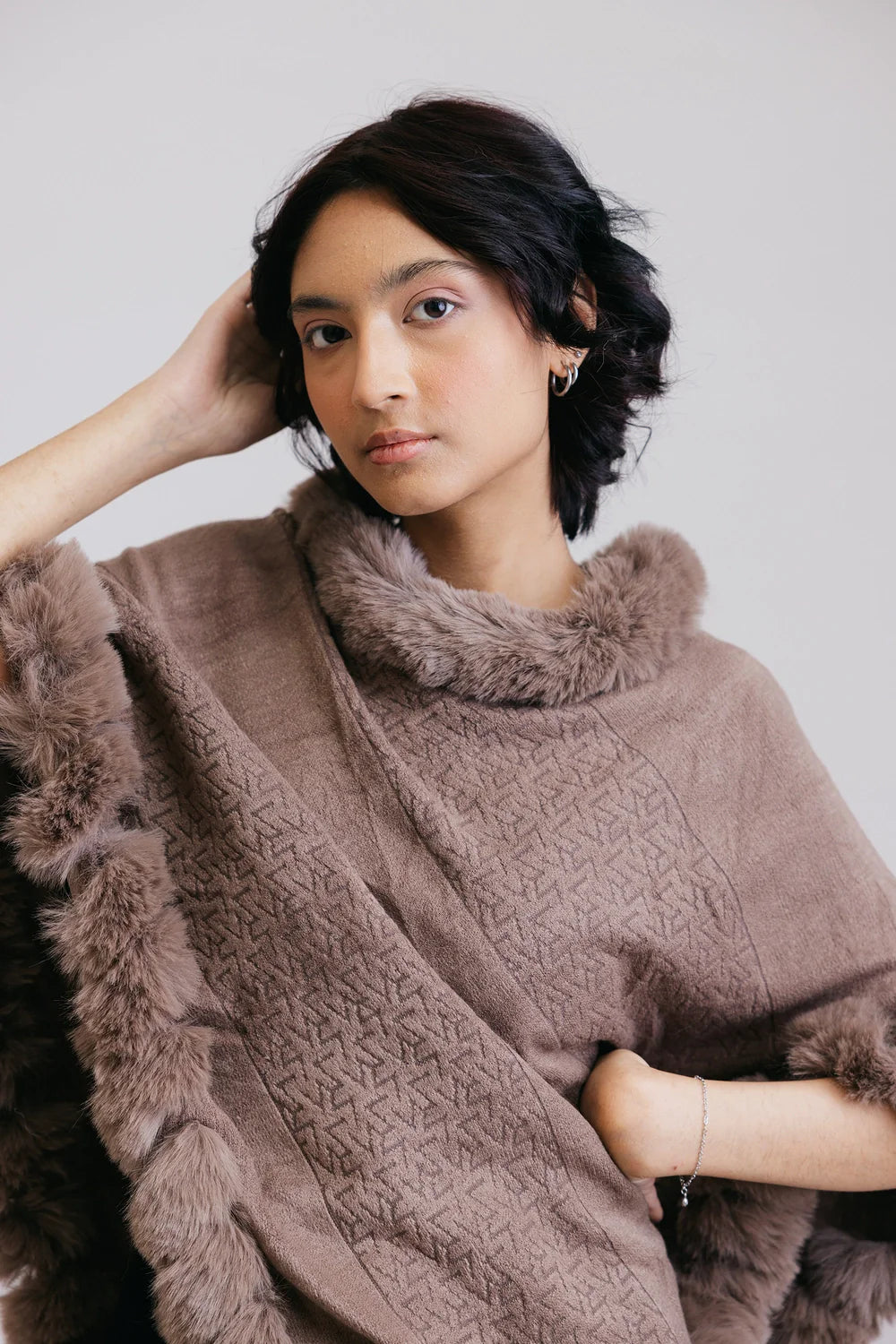 Faux Fur Pullover Poncho