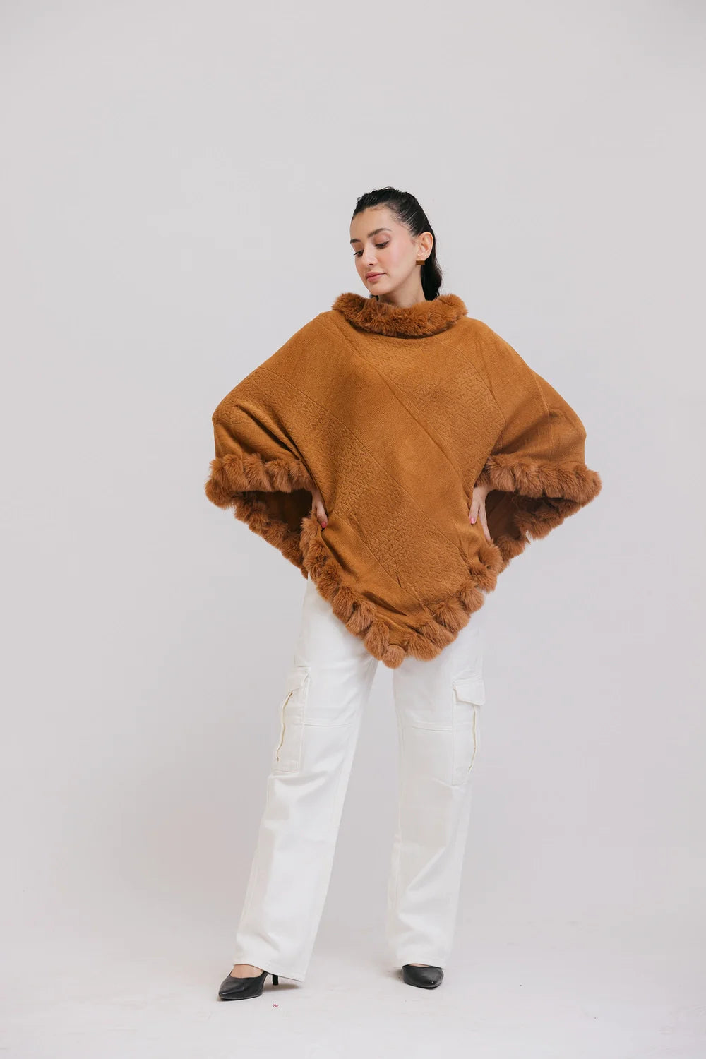 Faux Fur Pullover Poncho