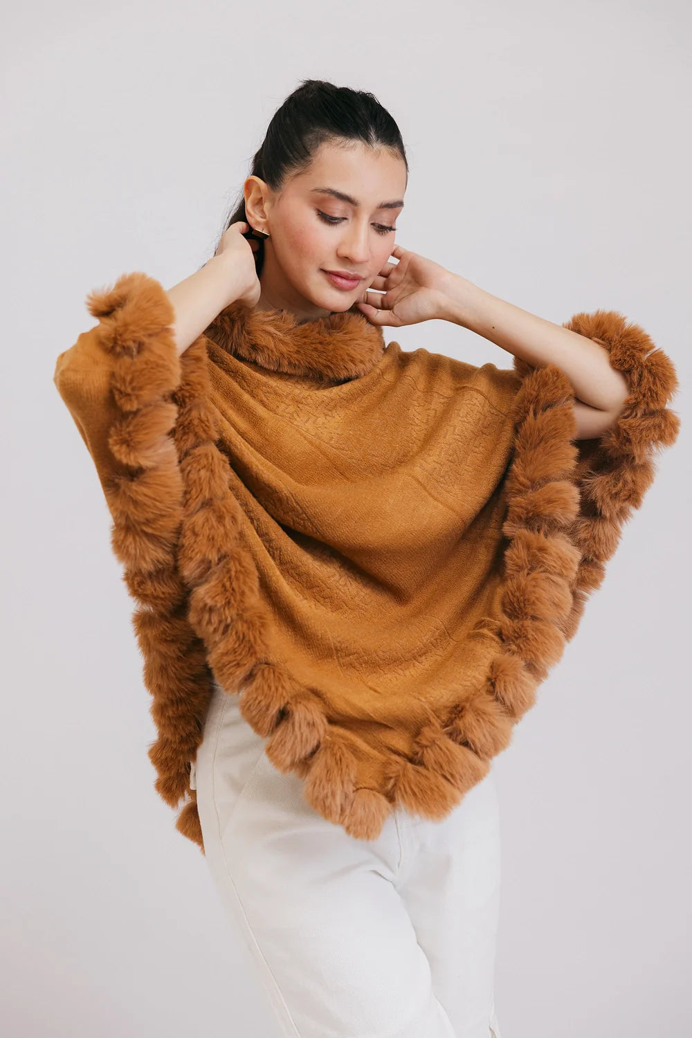 Faux Fur Pullover Poncho