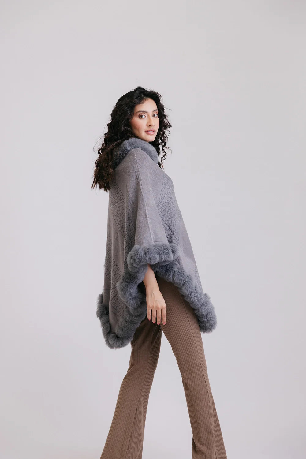 Faux Fur Pullover Poncho