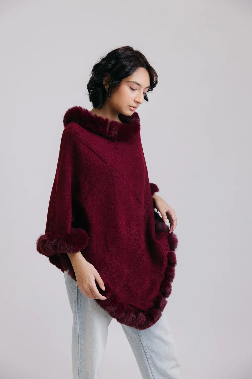 Faux Fur Pullover Poncho