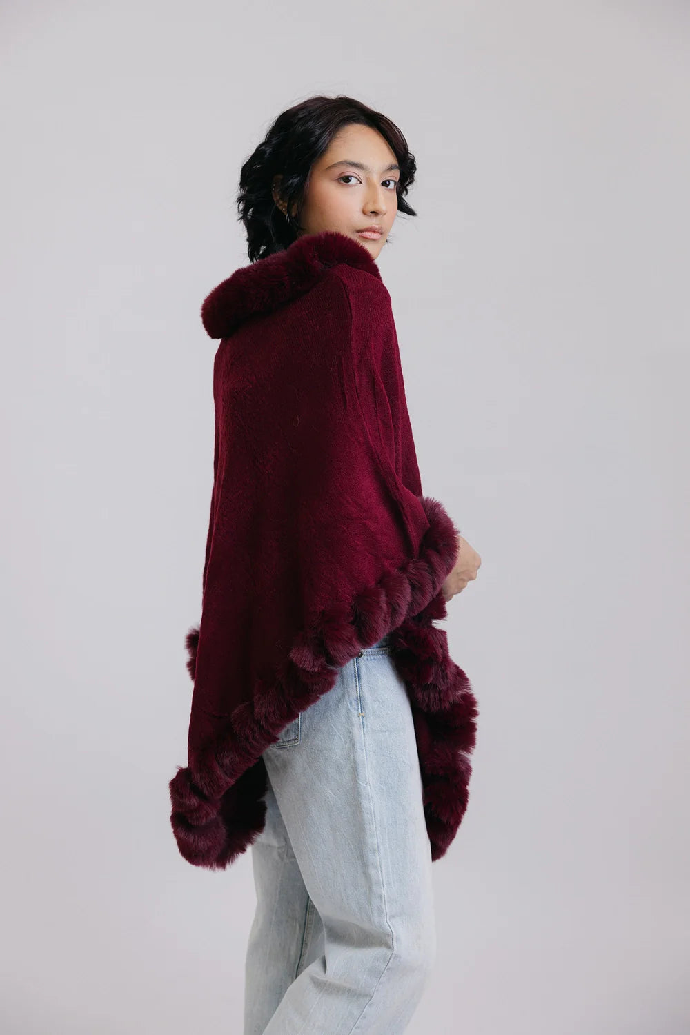 Faux Fur Pullover Poncho