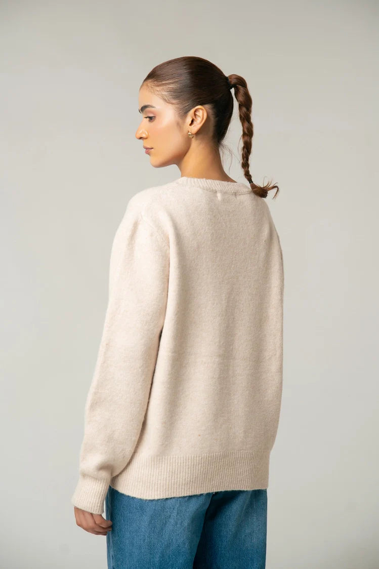 V-Neck Embroidered Knit Sweater