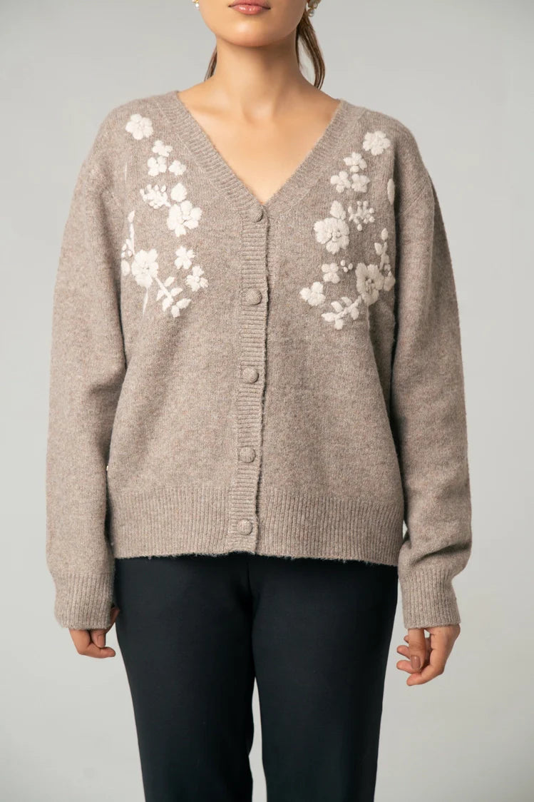V-Neck Embroidered Knit Sweater
