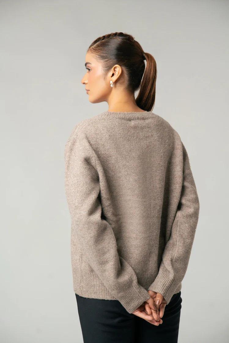 V-Neck Embroidered Knit Sweater