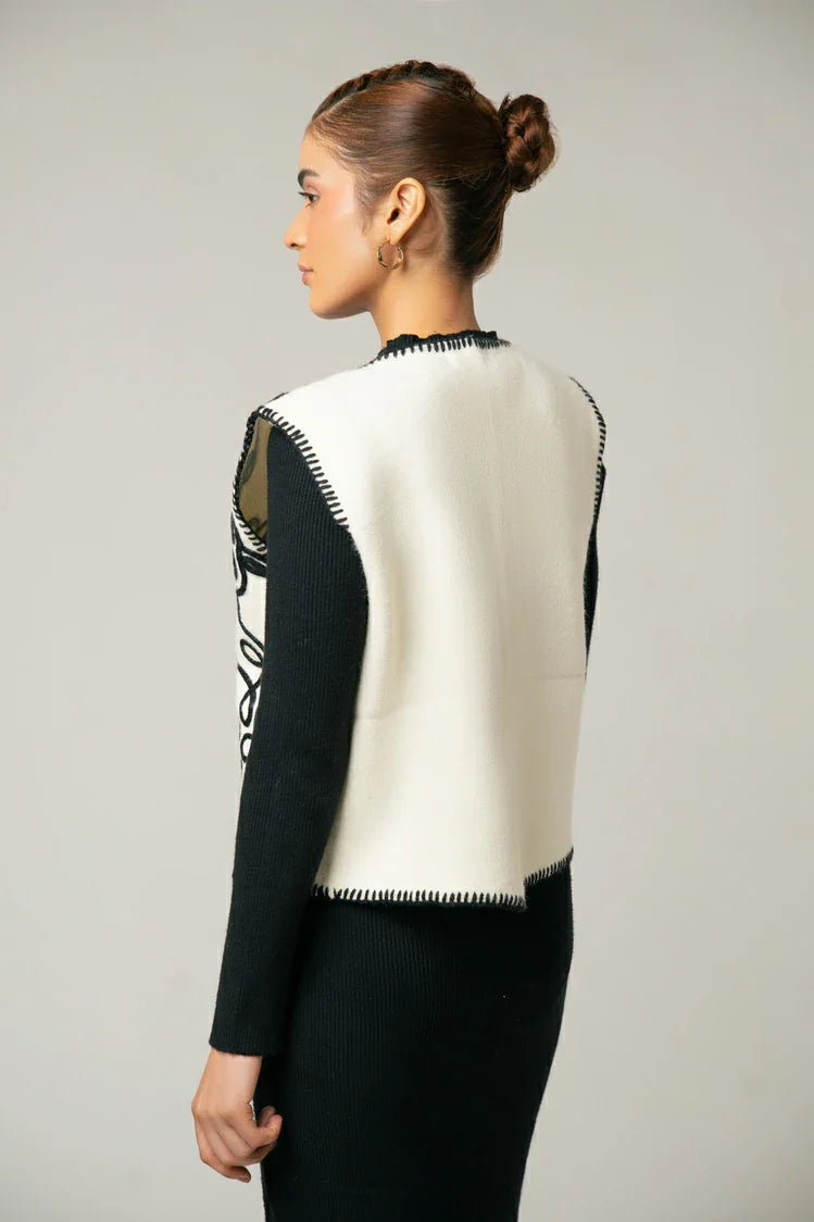 Sleeveless Embroidered Knit Cardigan