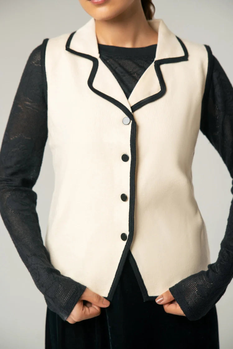 Sleeveless Collar Knit Cardigan