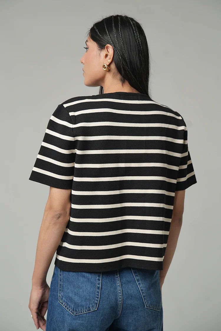 Short Sleeves Striped Knit Cardigan