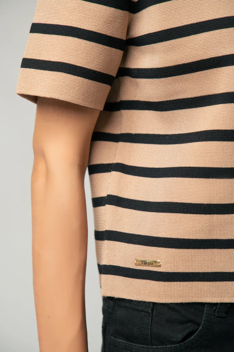 Short Sleeves Striped Knit Cardigan