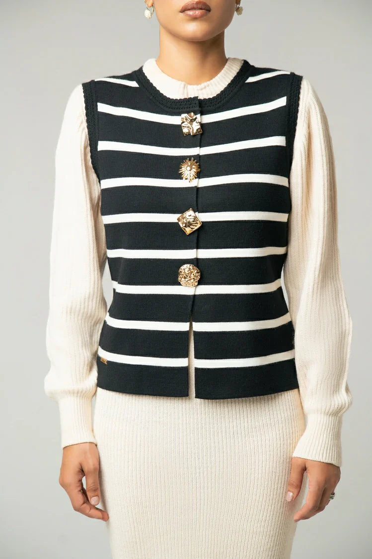 Sleeveless Striped Knit Cardigan