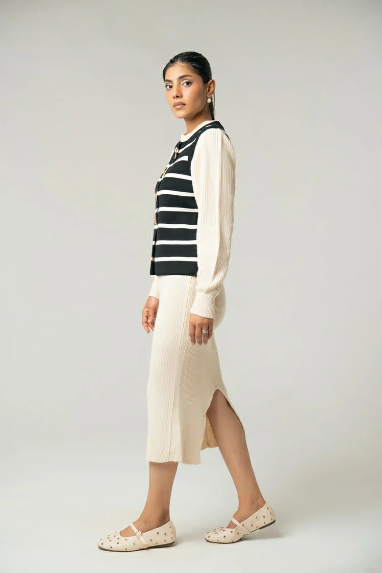 Sleeveless Striped Knit Cardigan