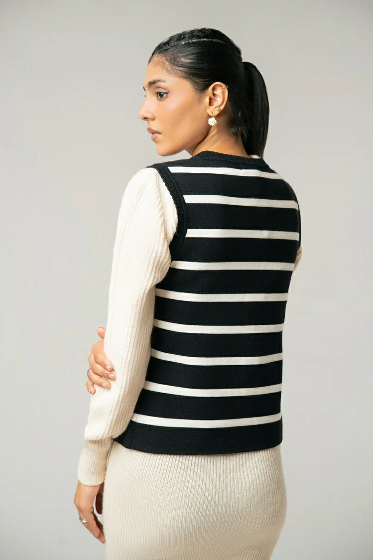 Sleeveless Striped Knit Cardigan