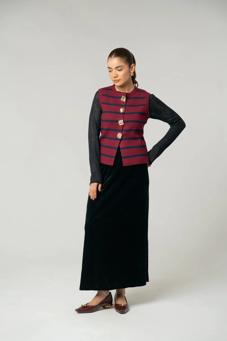 Sleeveless Striped Knit Cardigan