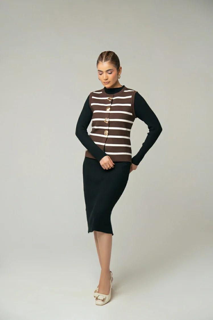 Sleeveless Striped Knit Cardigan