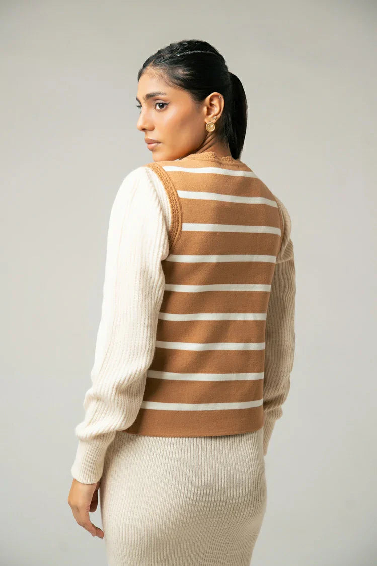 Sleeveless Striped Knit Cardigan