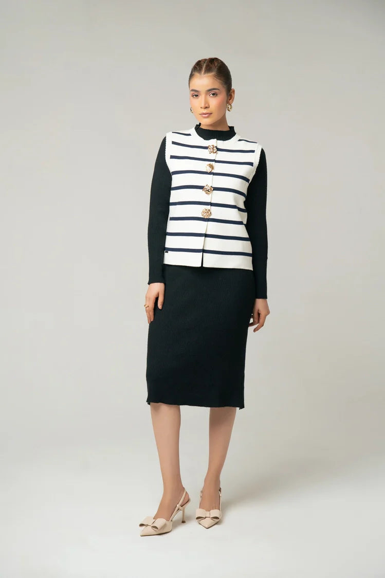 Sleeveless Striped Knit Cardigan