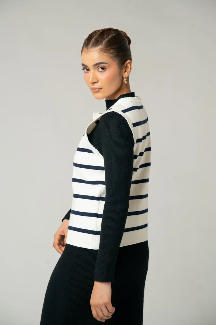 Sleeveless Striped Knit Cardigan