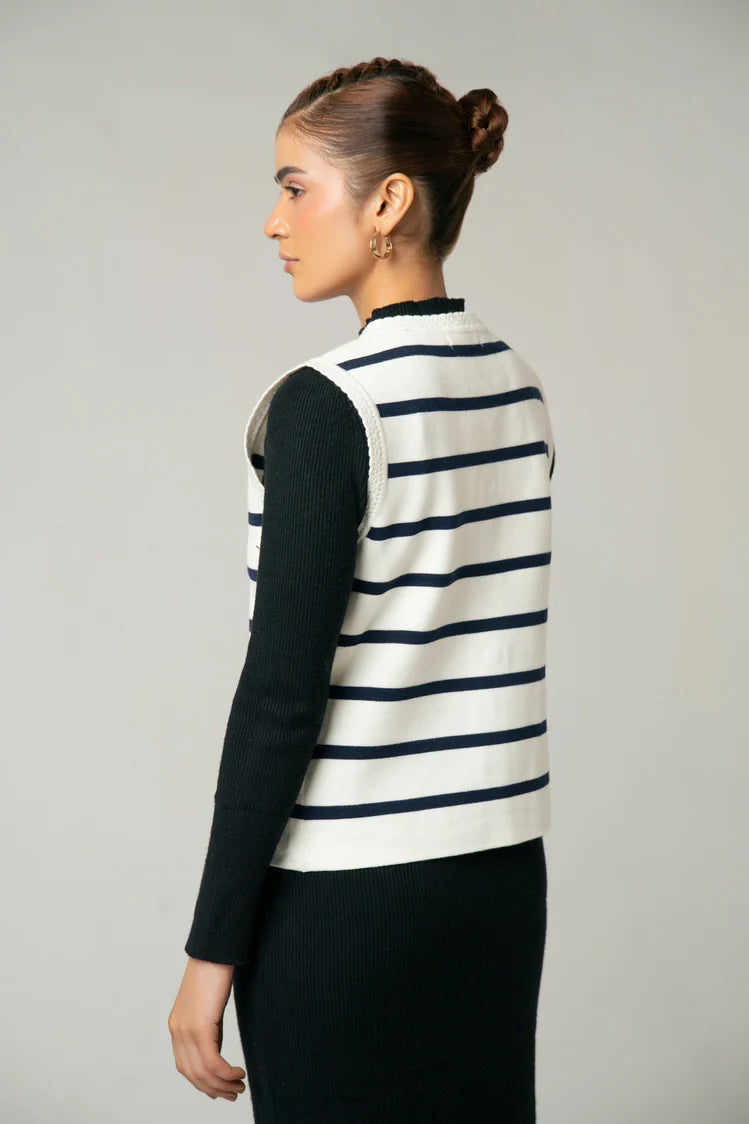 Sleeveless Striped Knit Cardigan