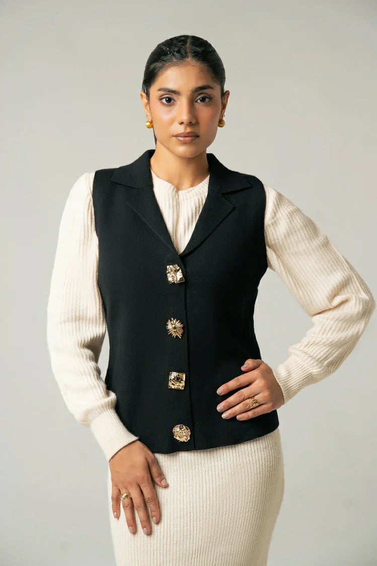 Sleeveless Collar Knit Cardigan