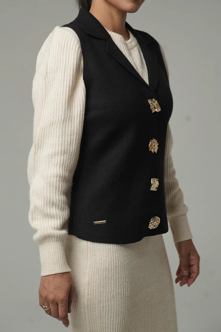 Sleeveless Collar Knit Cardigan