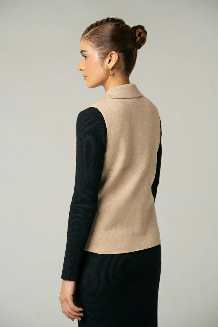 Sleeveless Collar Knit Cardigan