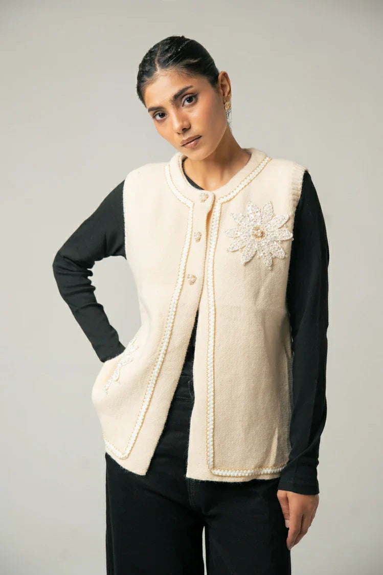 Sleeveless Embroidered Knit Sweater