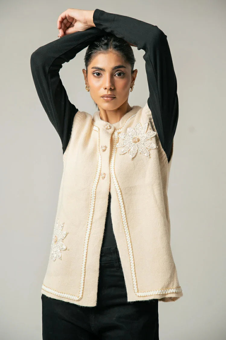 Sleeveless Embroidered Knit Sweater