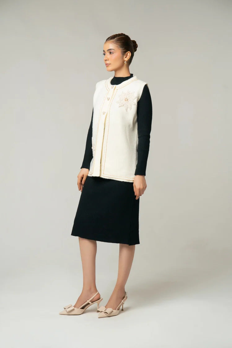 Sleeveless Embroidered Knit Sweater