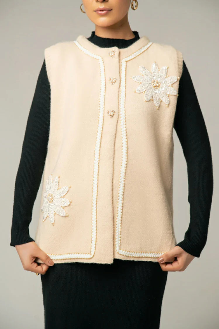 Sleeveless Embroidered Knit Sweater