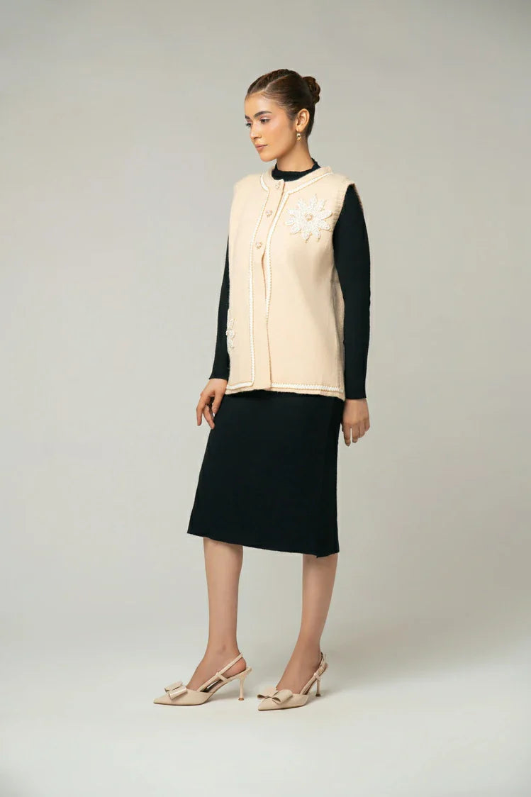 Sleeveless Embroidered Knit Sweater