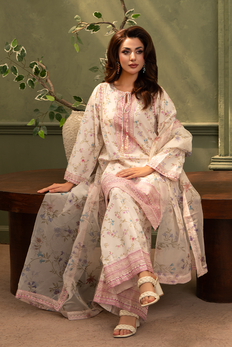 3-PC Stitched Embroidered Suit