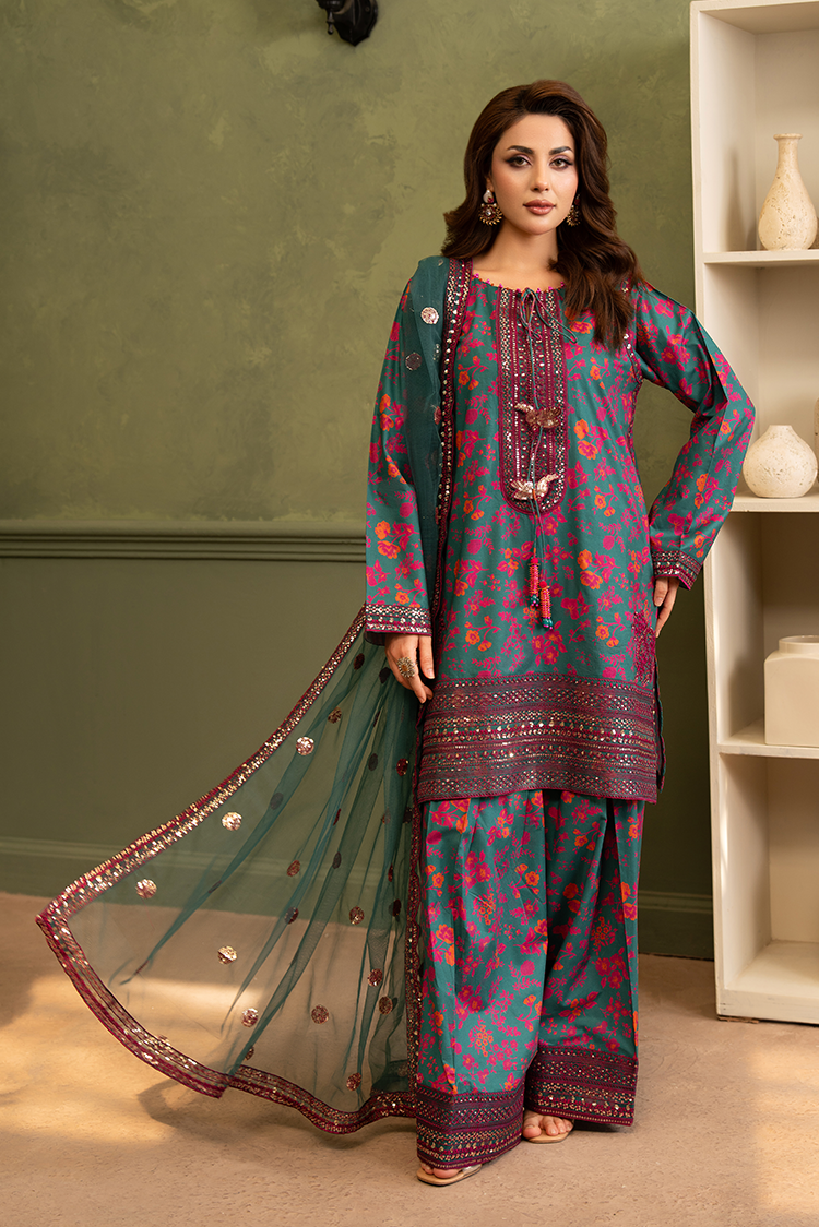 3-PC Stitched Embroidered Suit