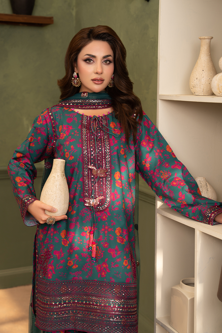 3-PC Stitched Embroidered Suit