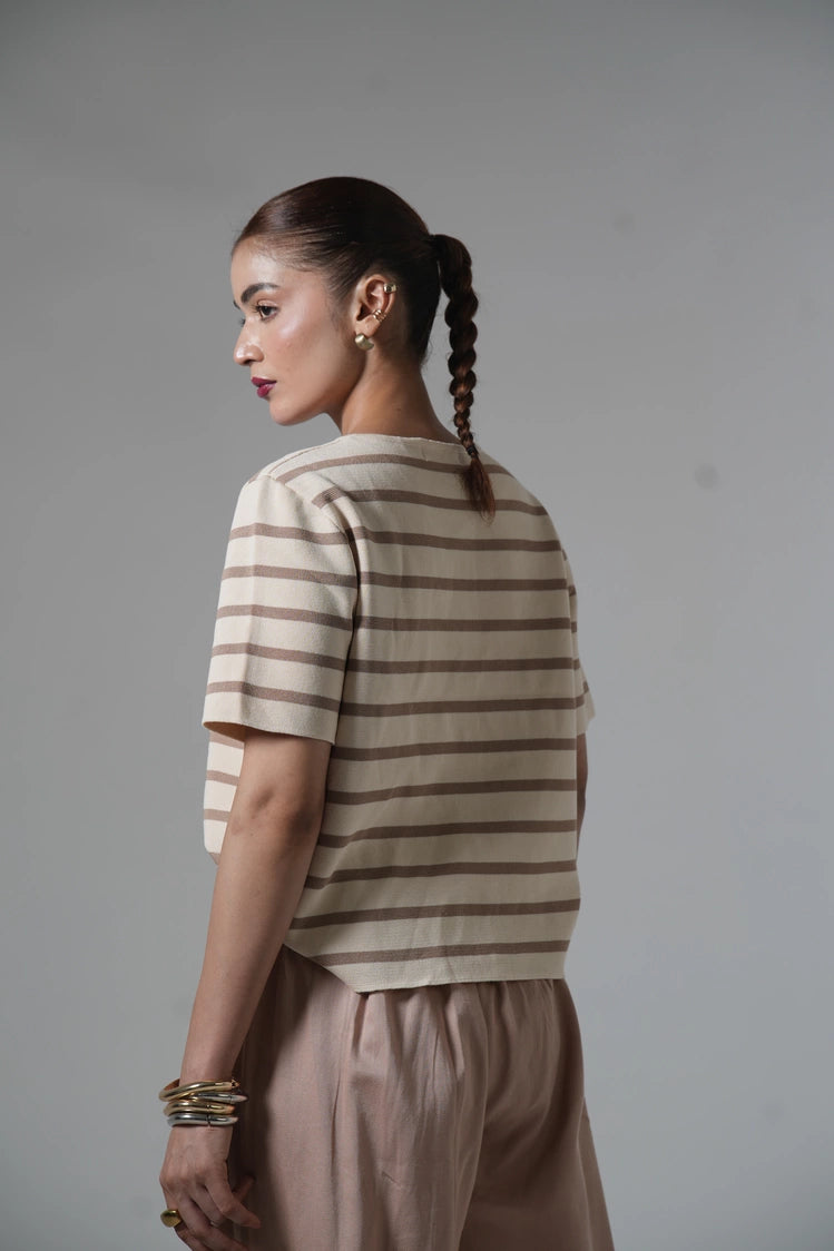 Short Sleeves Striped Knit Cardigan