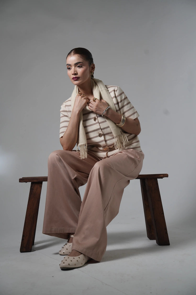 Short Sleeves Striped Knit Cardigan