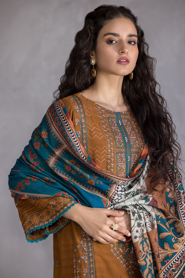 3-PC Stitched Embroidered Slub Khaddar Suit