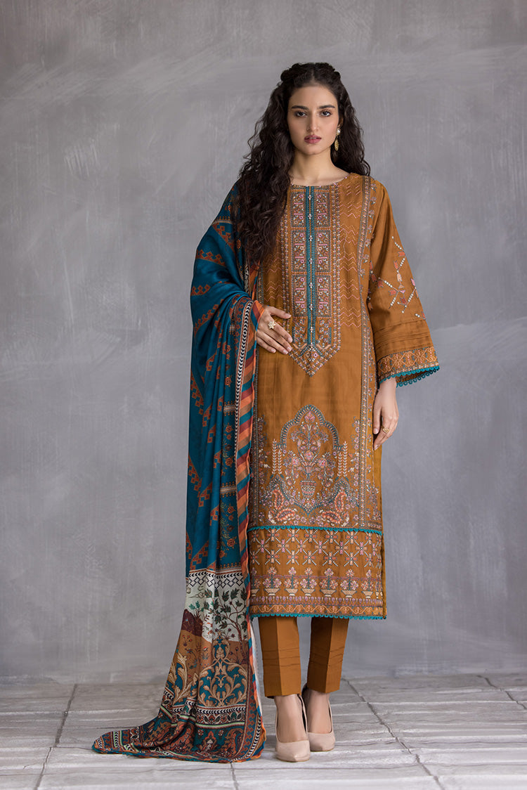 3-PC Stitched Embroidered Slub Khaddar Suit