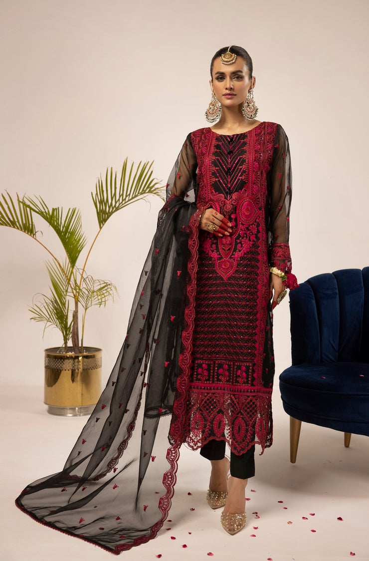 3-PC Stitched Fancy Embroidered Organza Suit