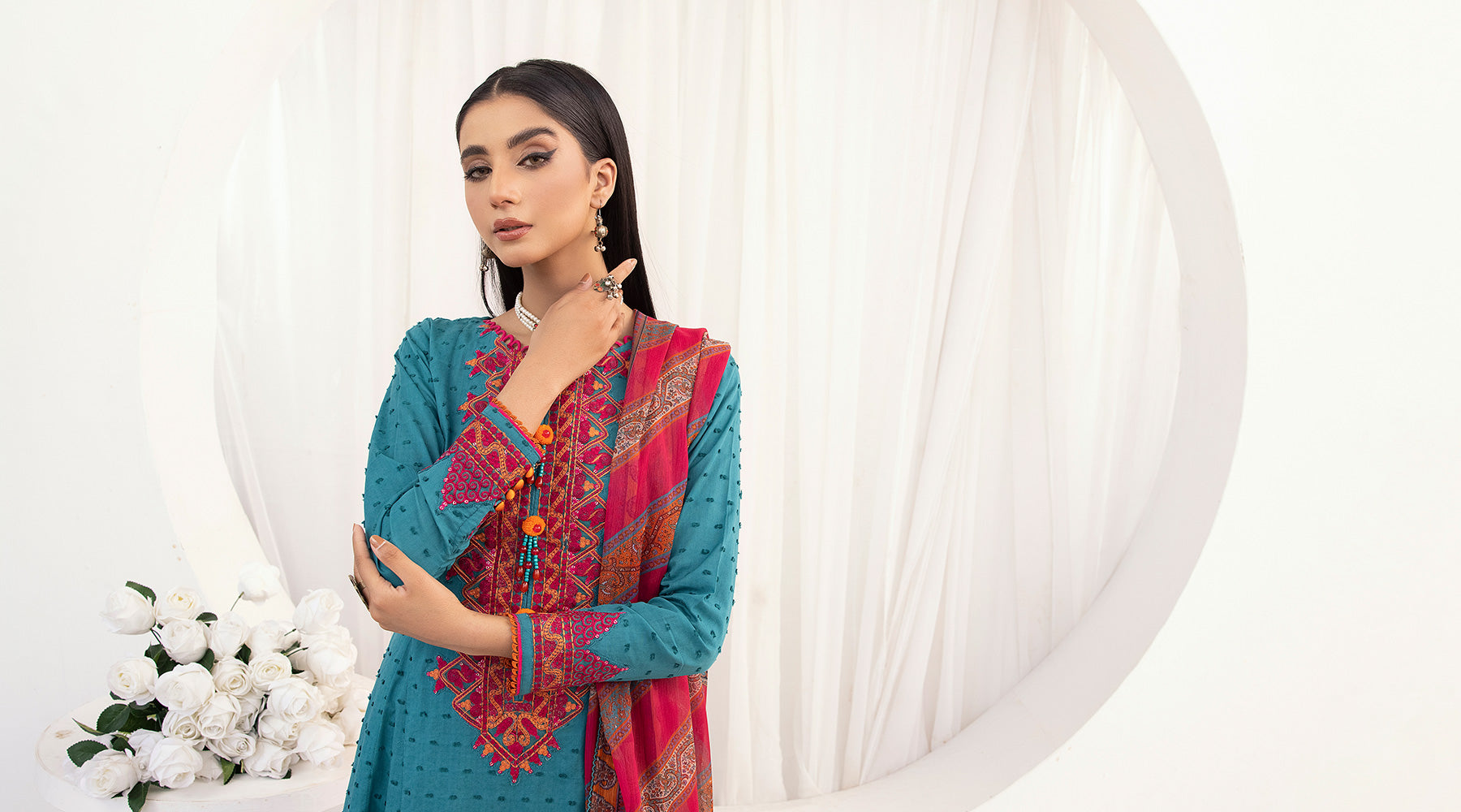 3-PC Stitched Embroidered Suit