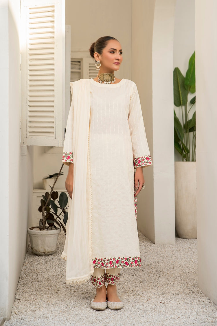 3-PC Stitched Embroidered Suit